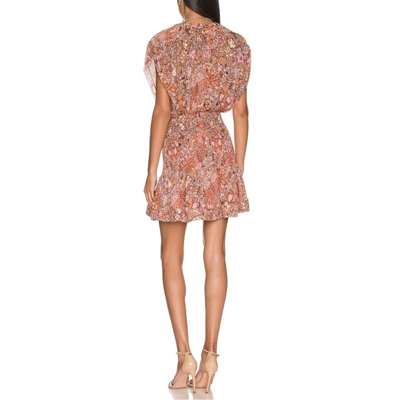 NWT A.L.C. Carly Smocked Print Silk Mini Dress in Sorbet Multi Sz. 10 - Picture 7 of 15